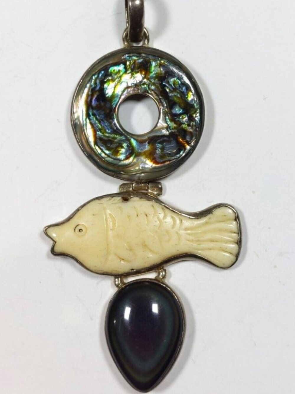 Sterling Silver 925 Abalone Shell Pendant With Gemstones Handmade